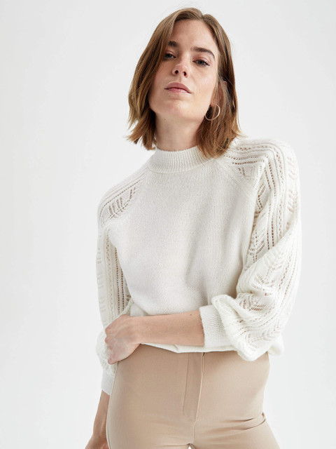 

DeFacto Women White Open Knit Pullover