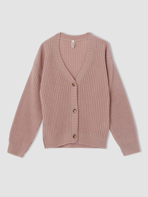 

DeFacto Girls Pink Solid Cardigan