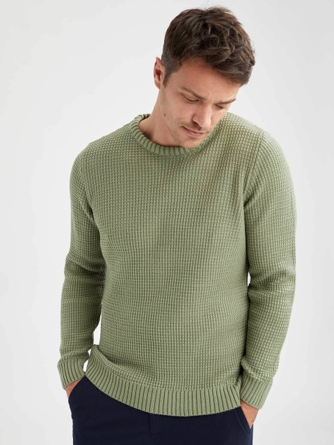 

DeFacto Men Olive Green Slim Fit Solid Pullover