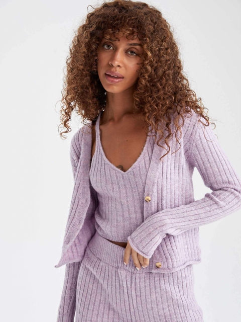 

DeFacto Women Purple Solid Cardigan