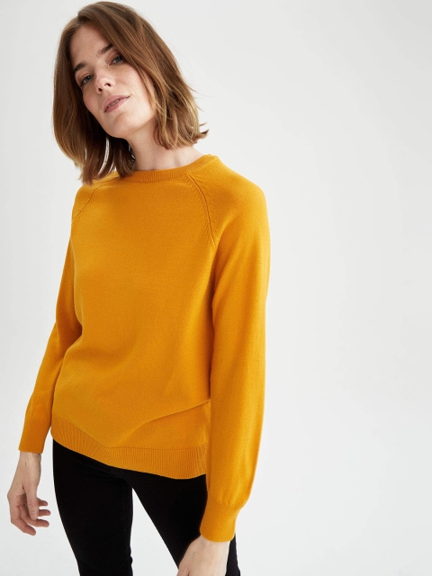 

DeFacto Women Mustard Yellow Solid Pullover