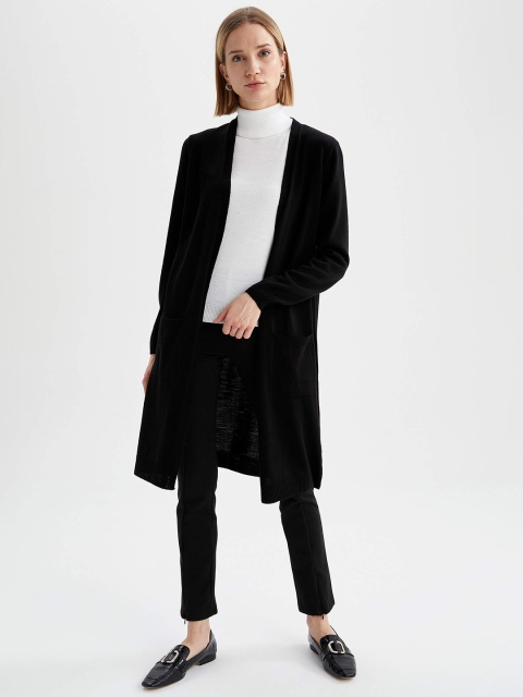

DeFacto Women Black Longline Front-Open Acrylic Sweater