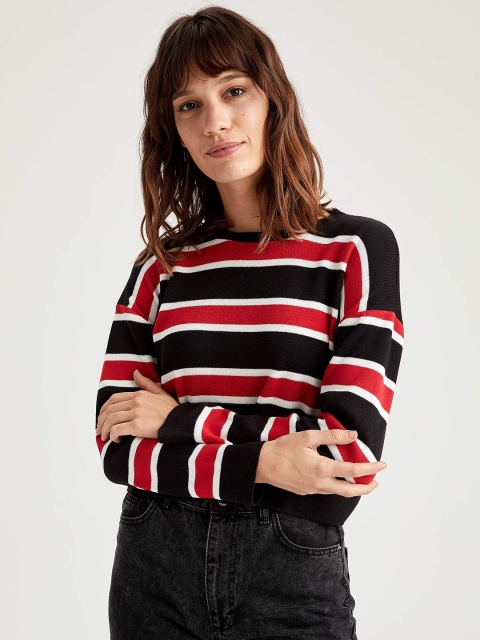 

DeFacto Women Black & Red Striped Pullover