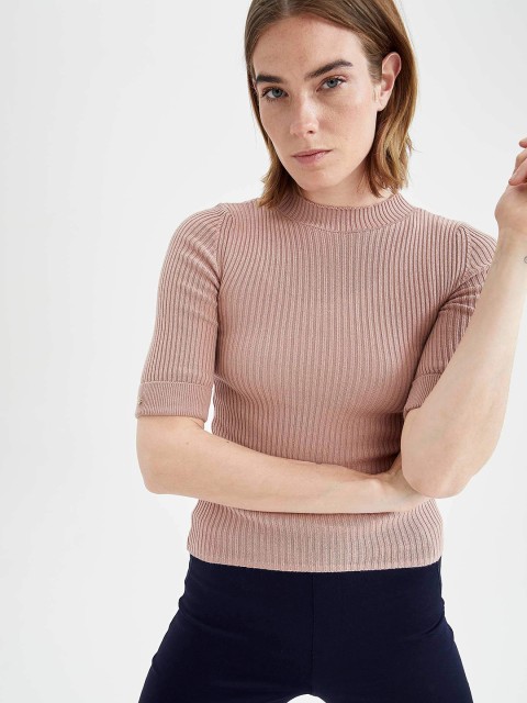 

DeFacto Women Rose Pure Cotton Self-Striped Pullover