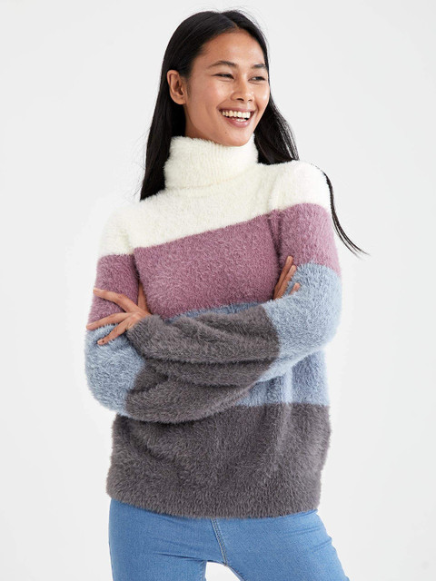 

DeFacto Women Multicoloured Colourblocked Regular Fit Pullover, Multi