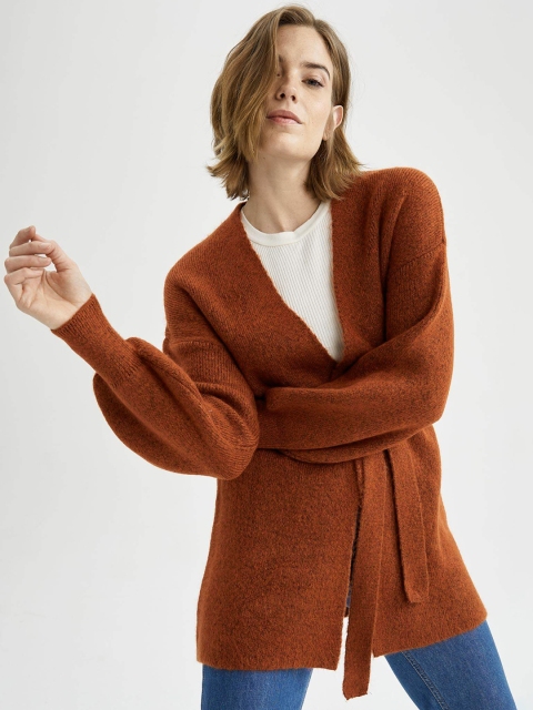 

DeFacto Women Orange Longline Cardigan