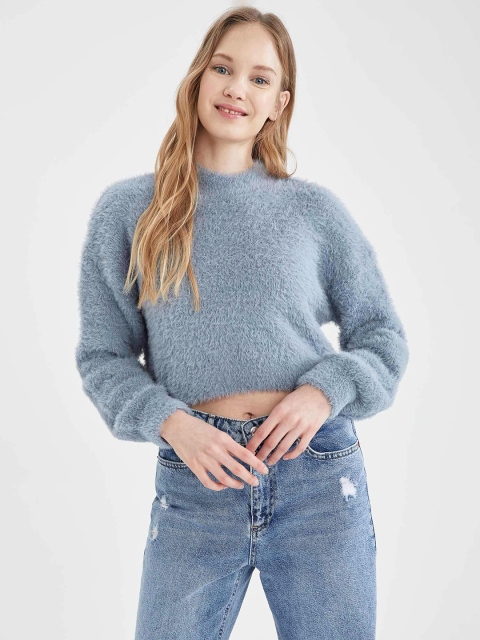 

DeFacto Women Blue Crop Pullover with Fuzzy Detail