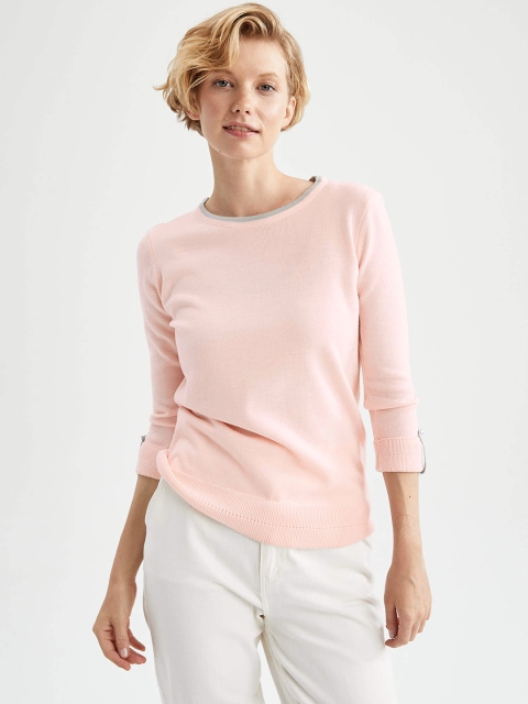

DeFacto Women Peach-Coloured Solid Pullover
