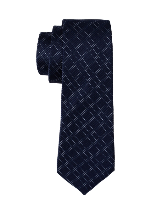 

The Tie Hub Men Navy Blue Checked Microfiber Broad Tie
