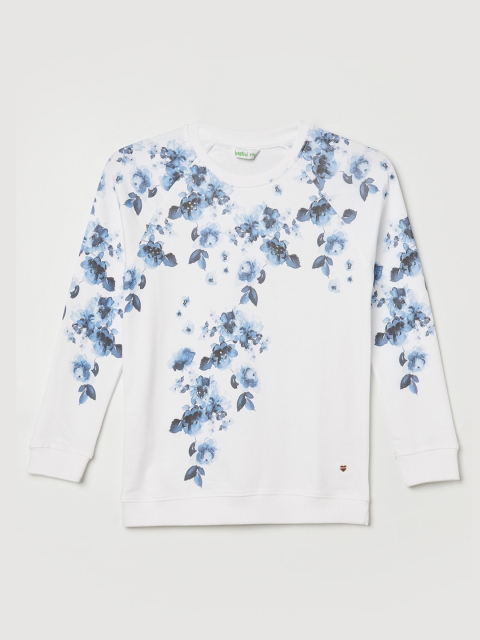 

Bossini Girls White & Blue Floral Printed Sweatshirt