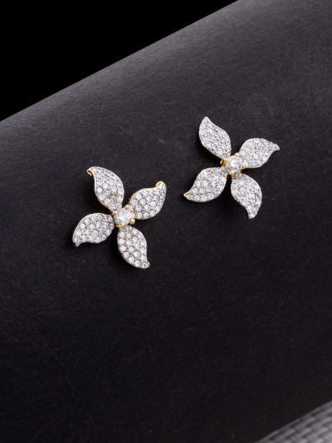 

Voylla Gold-Toned & White Floral Shaped Studded Contemporary Stud Earrings