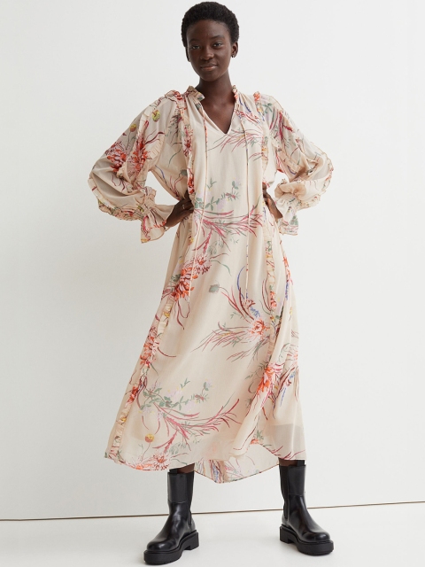 

H&M Woman Beige Floral Chiffon maxi dress