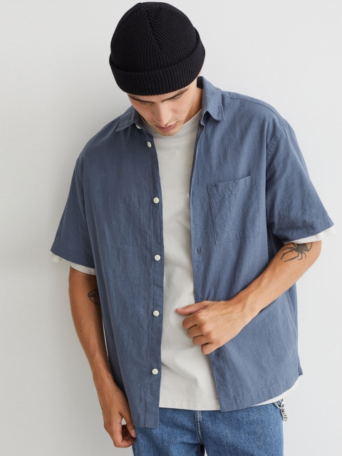 

H&M Men Blue Relaxed Fit Linen-blend shirt