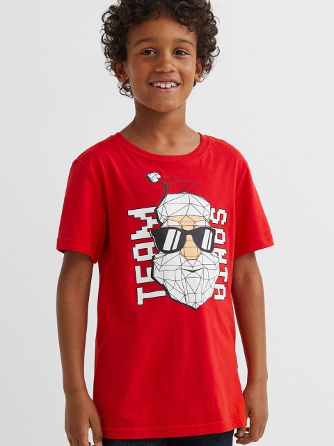 

H&M Boys Red & White Santa Claus Print Cotton T-shirt