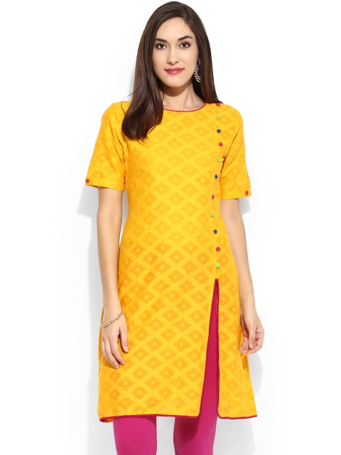

Mytri Women Yellow Woven Design A-Line Kurta