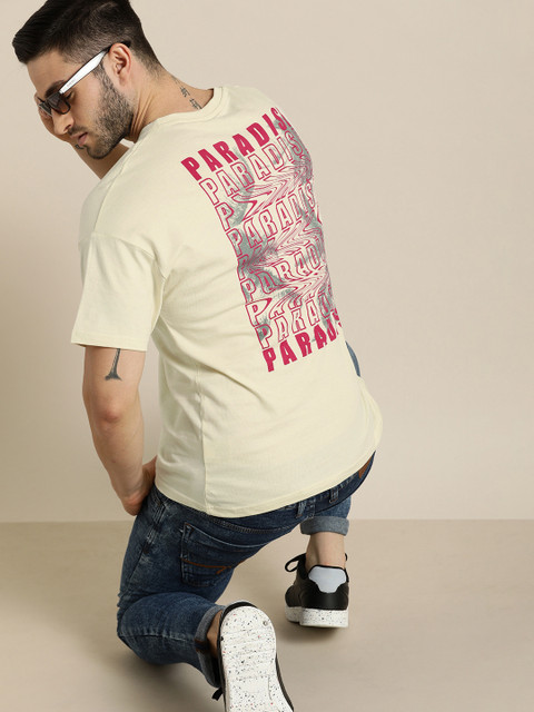 

Moda Rapido Men Cream-Coloured & Red Typography Printed Round Neck Pure Cotton T-shirt