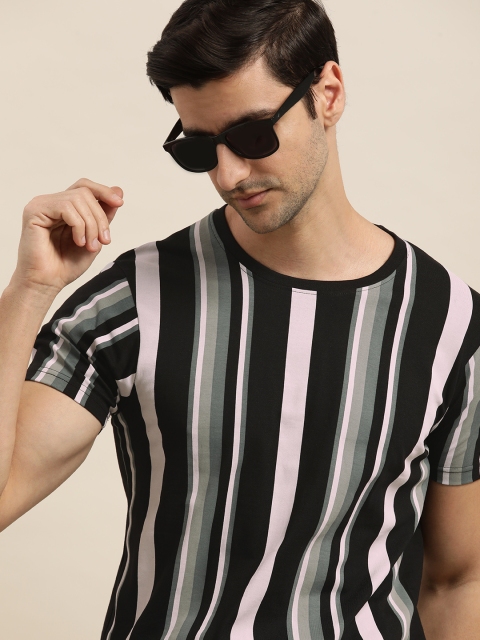 

Moda Rapido Men Black Striped Printed Casual T-shirt