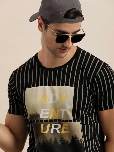 

Moda Rapido Men Black & Grey Striped T-shirt