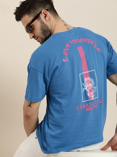 

Moda Rapido Men Blue & Pink Typography Printed Round Neck Pure Cotton T-shirt