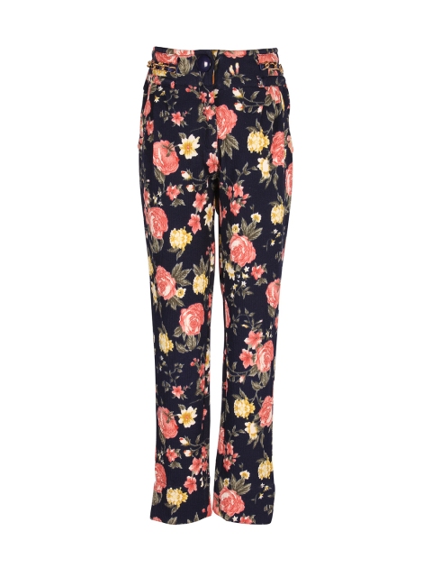 

CUTECUMBER Girls Navy Blue Printed Flat-Front Trousers