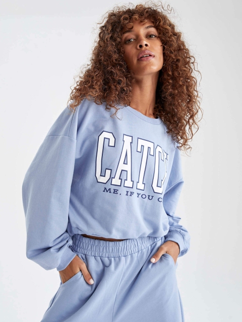 

DeFacto Women Blue & White Typography Print Sweatshirt