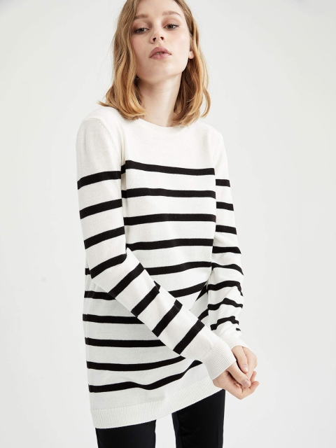 

DeFacto White & Black Striped Acrylic Tunic