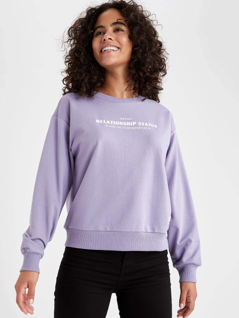 

DeFacto Women Purple Typographical Printed Long Sleeved Sweatshirt