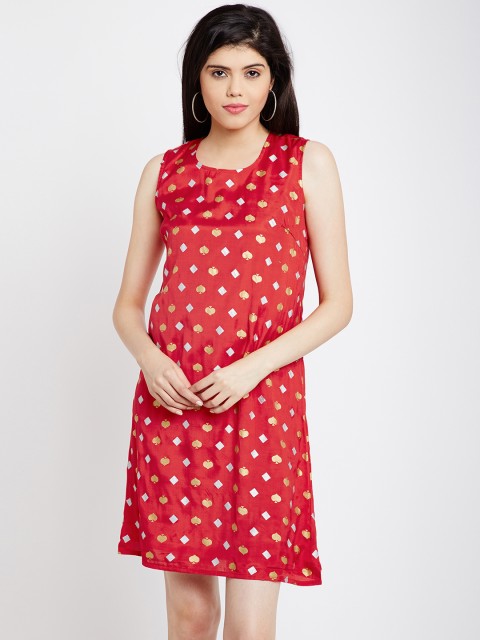 

AKKRITI BY PANTALOONS Women Red Printed Shift Dress