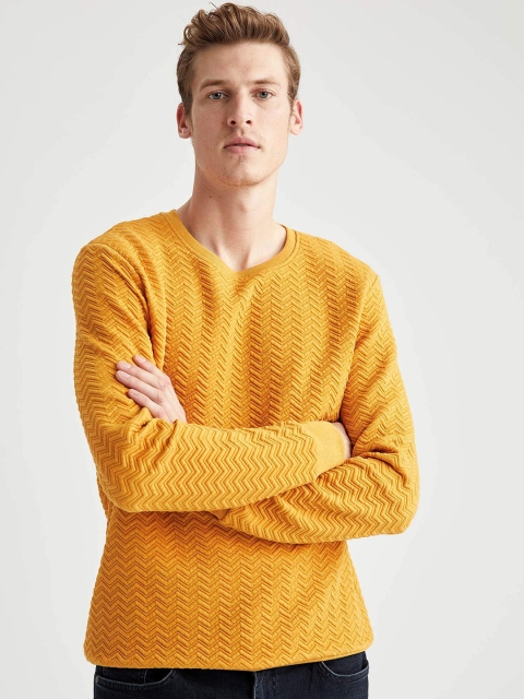 

DeFacto Men Mustard Yellow Chevron Pattern Regular Fit Sweatshirt