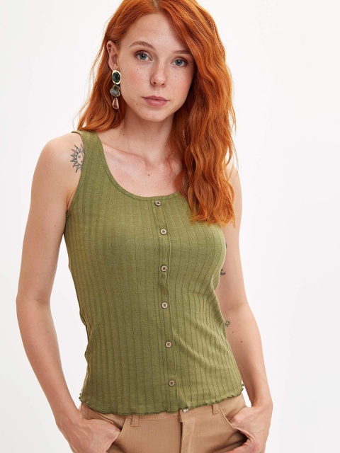 

DeFacto Olive Green Ribbed Regular Top