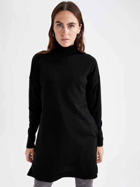

DeFacto Women Black Solid Longline Pullover