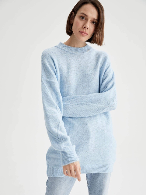 

DeFacto Women Blue Solid Longline Pullover