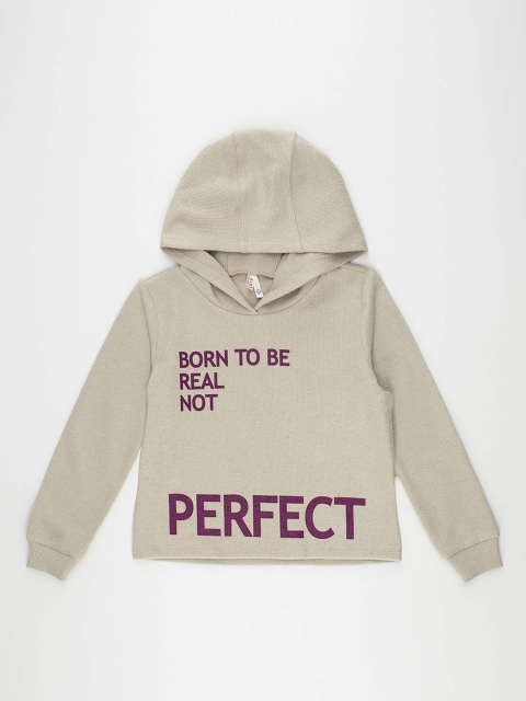 

DeFacto Girls Beige Printed Hooded Crop Sweatshirt