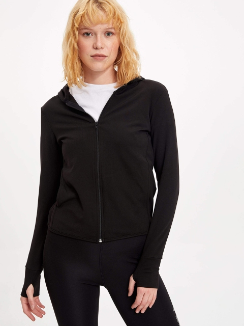 

DeFacto Women Black Solid Hooded Sweatshirt