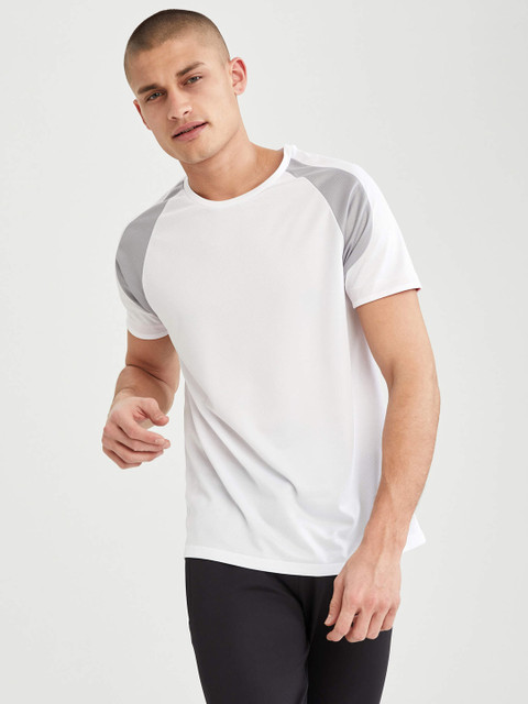 

DeFacto Men White Solid Round Neck Slim Fit T-shirt