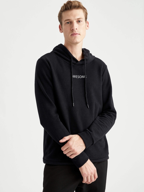 

DeFacto Men Black Slogan Print Hooded Sweatshirt