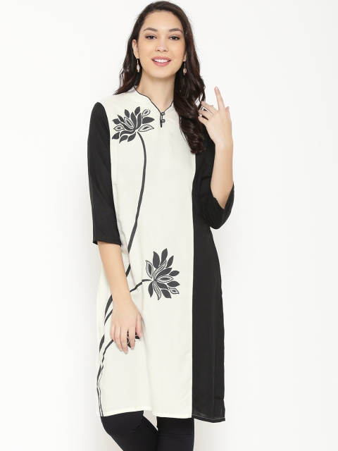 

RANGMANCH BY PANTALOONS Women Off-White Printed Straight Kurta