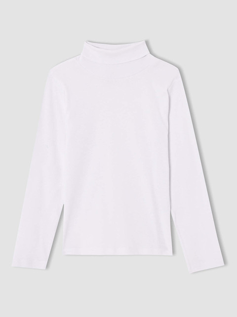 

DeFacto Girls White Pure Cotton Turtle Neck Solid Top