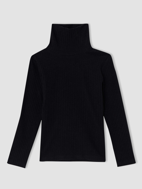 

DeFacto Girls Black Ribbed Turtle Neck Top