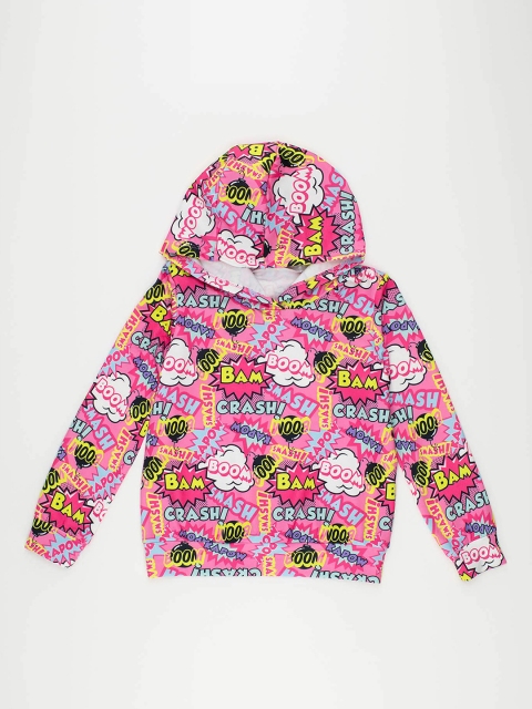 

DeFacto Girls Pink Comic Action Words Print Hooded Sweatshirt