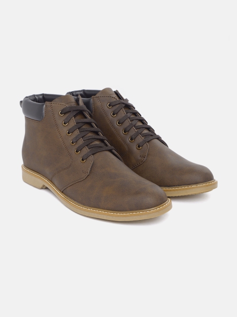 

WROGN Men Brown Solid Mid-Top Flat Boots