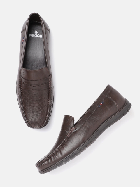 

WROGN Men Coffee Brown Perforated Penny Loafers