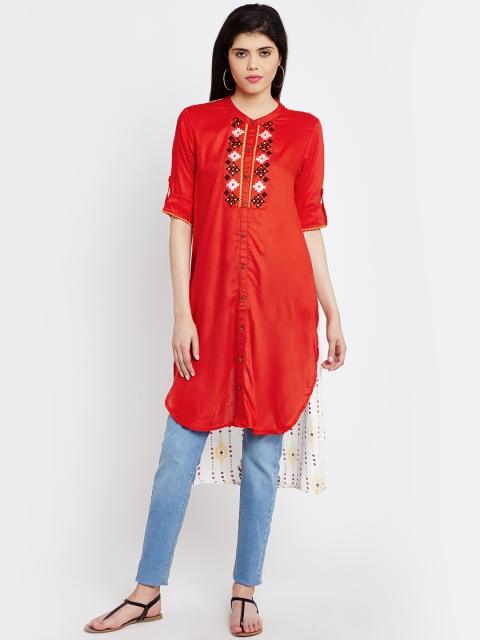 

AKKRITI BY PANTALOONS Red Printed Back Longline High-Low Tunic