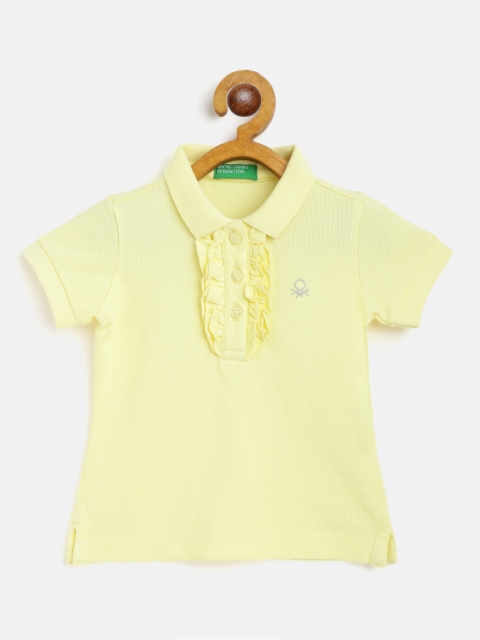 

United Colors of Benetton Girls Yellow Cotton Polo Collar T-shirt with Ruffles