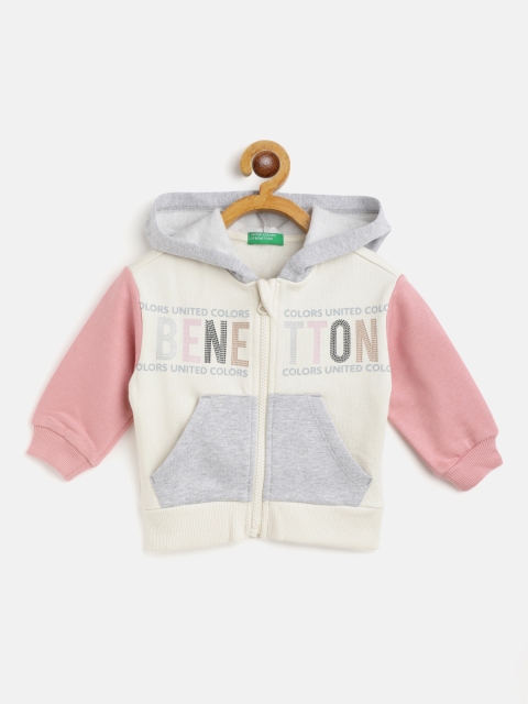 

United Colors of Benetton Girls Off-White Cotton Brand Logo Print Hooded Sweatshirt