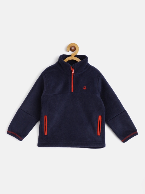 

United Colors of Benetton Boys Navy Blue Solid Sweatshirt