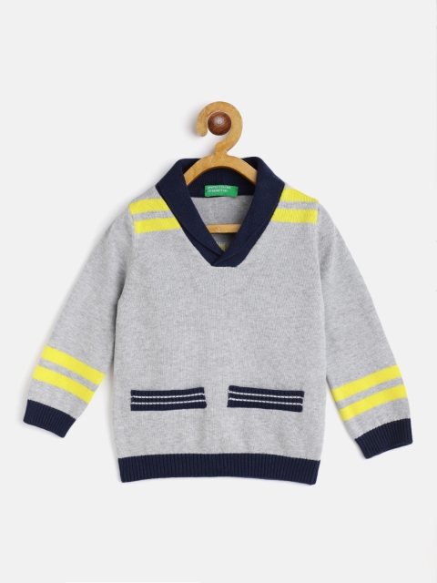 

United Colors of Benetton Boys Grey Melange & Navy Cotton Varsity Back Pullover
