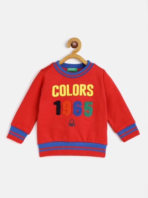 

United Colors of Benetton Boys Red & Yellow Brand Logo Print Applique Sweatshirt