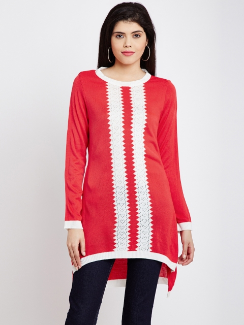 

AKKRITI BY PANTALOONS Coral Pink Patterned Longline Tunic