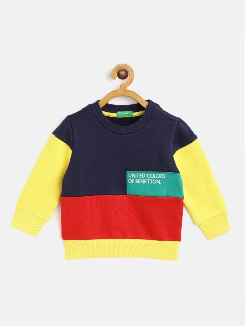 

United Colors of Benetton Boys Navy Blue & Red Colourblocked Sweatshirt